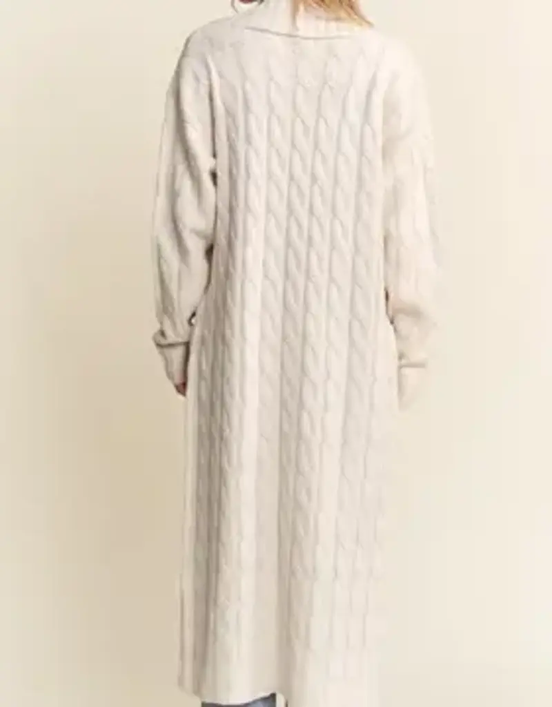 Midi Cable Knit Cardigan with Front Patch Pockets