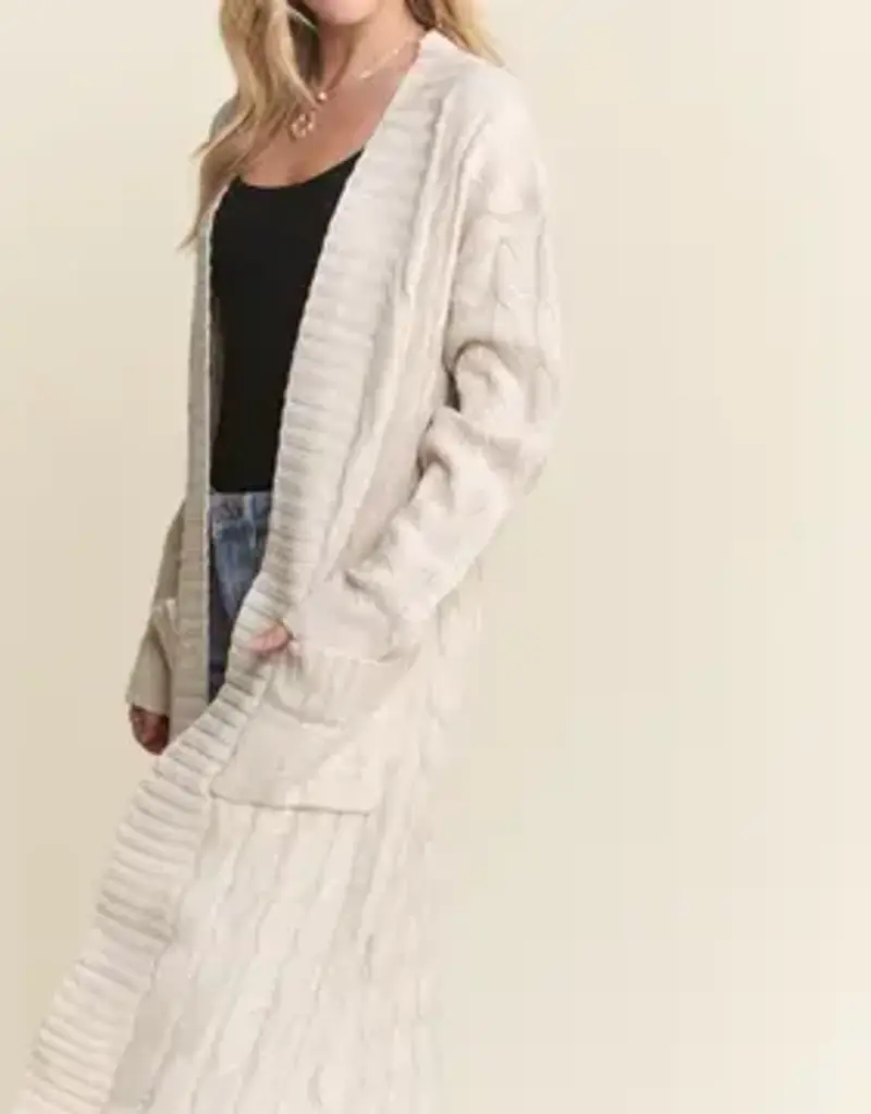 Midi Cable Knit Cardigan with Front Patch Pockets
