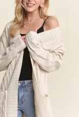 Midi Cable Knit Cardigan with Front Patch Pockets