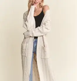 Midi Cable Knit Cardigan with Front Patch Pockets