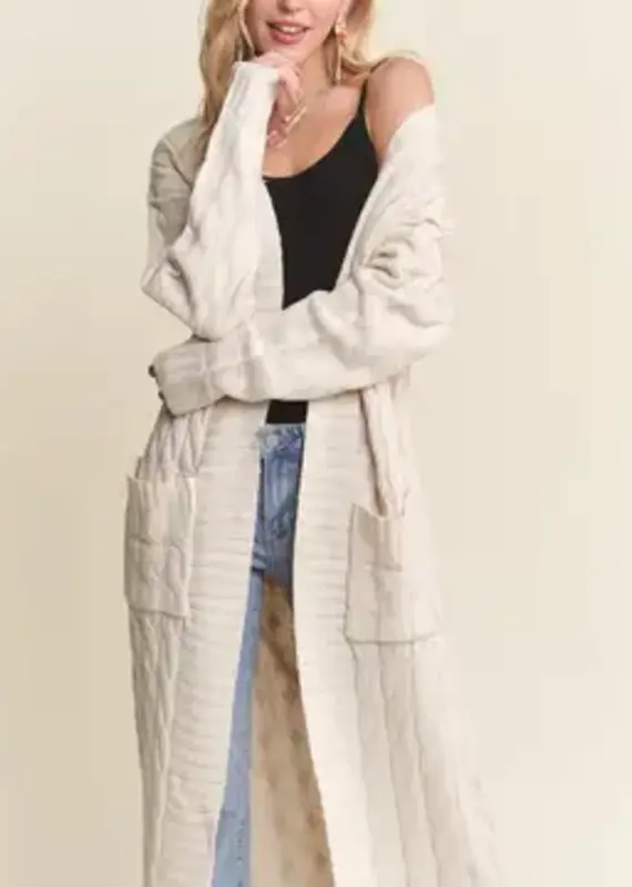 Midi Cable Knit Cardigan with Front Patch Pockets