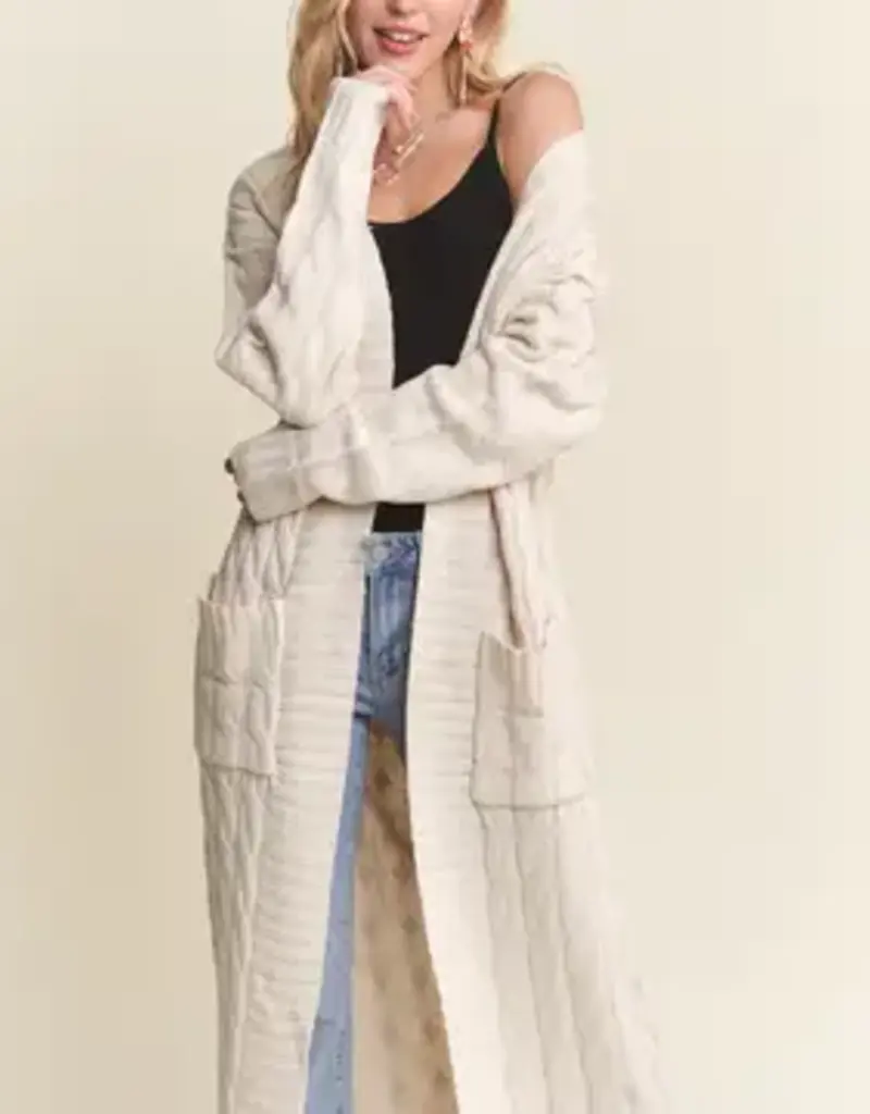 Midi Cable Knit Cardigan with Front Patch Pockets