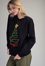 Applique Tinsel Christmas Tree Sweater