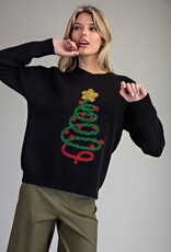 Applique Tinsel Christmas Tree Sweater