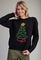 Applique Tinsel Christmas Tree Sweater