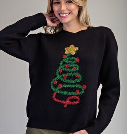 Applique Tinsel Christmas Tree Sweater