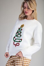 Applique Tinsel Christmas Tree Sweater