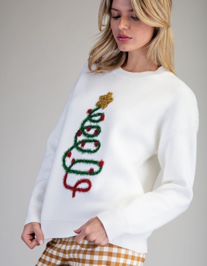 Applique Tinsel Christmas Tree Sweater