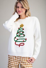 Applique Tinsel Christmas Tree Sweater