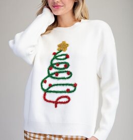Applique Tinsel Christmas Tree Sweater