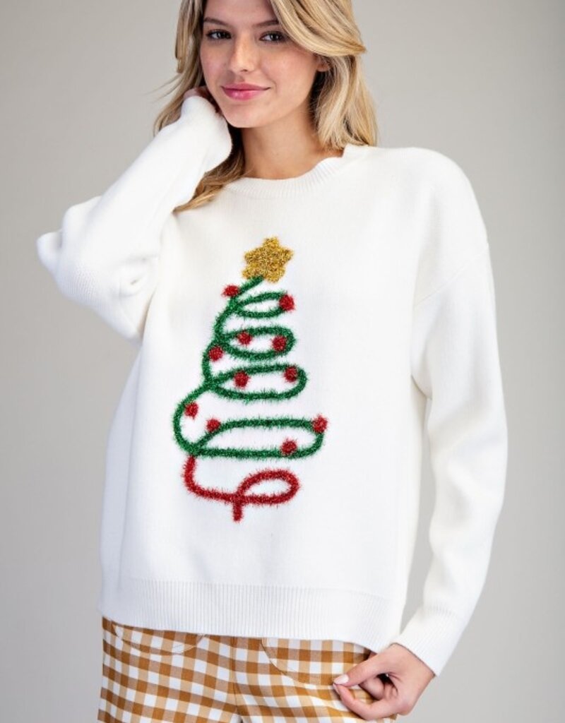 Applique Tinsel Christmas Tree Sweater