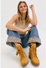 Mid Rise Wide Leg  Jean with Leopard Cuff