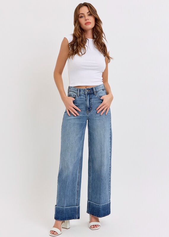 High Rise Wide Leg with Self High Cuffed