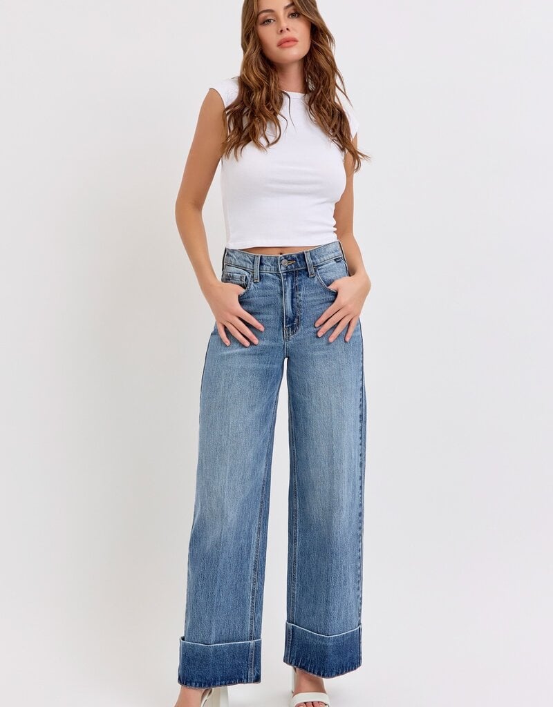 High Rise Wide Leg with Self High Cuffed