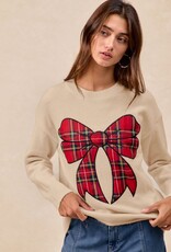 Christmas Plaid Bow Knit Sweater