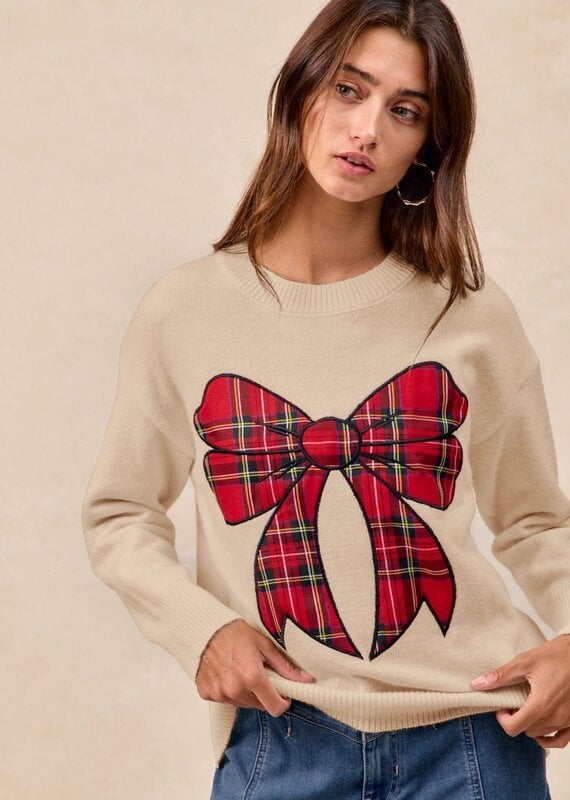 Christmas Plaid Bow Knit Sweater