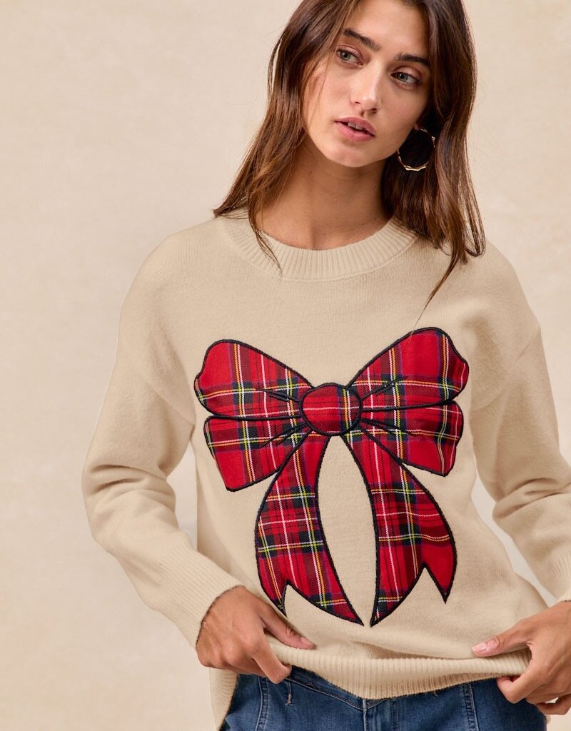 Christmas Plaid Bow Knit Sweater