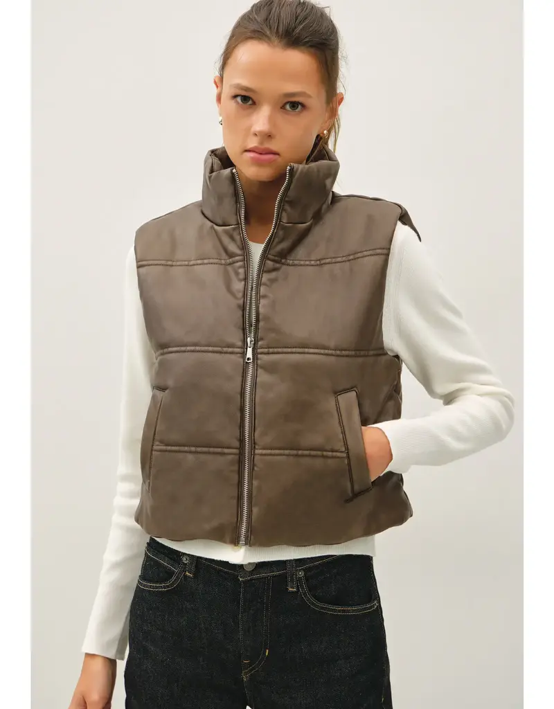 Leather Look Puffer Vest