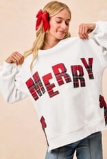 Merry Plaid Applique Sweatshirt With Bow Side Detai