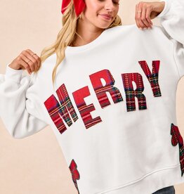 Merry Plaid Applique Sweatshirt With Bow Side Detai