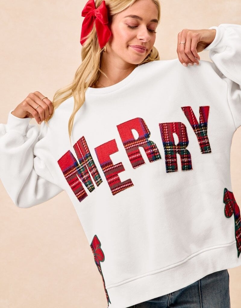 Merry Plaid Applique Sweatshirt With Bow Side Detai