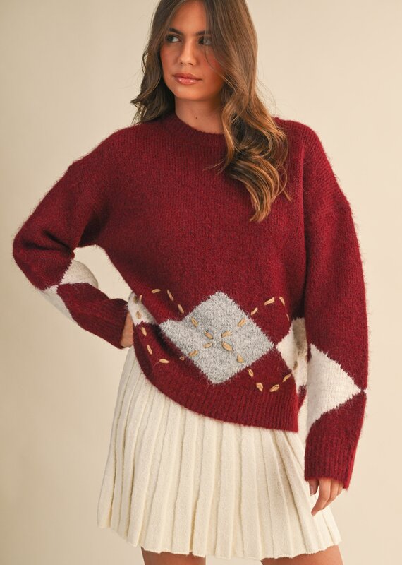 Argyle Border Print Sweater