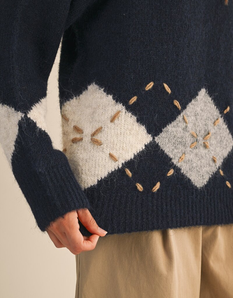 Argyle Border Print Sweater