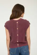 Mineral Washed Sleeveless Knit Top With Button Back