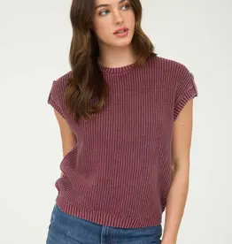 Mineral Washed Sleeveless Knit Top With Button Back