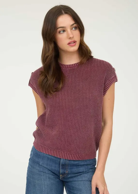 Mineral Washed Sleeveless Knit Top With Button Back