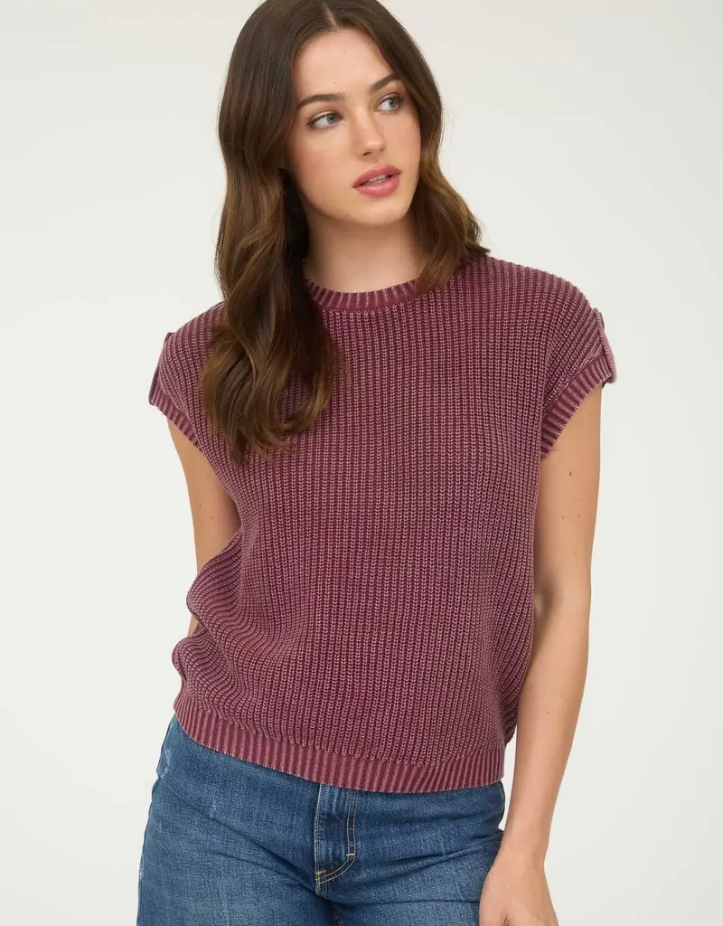 Mineral Washed Sleeveless Knit Top With Button Back