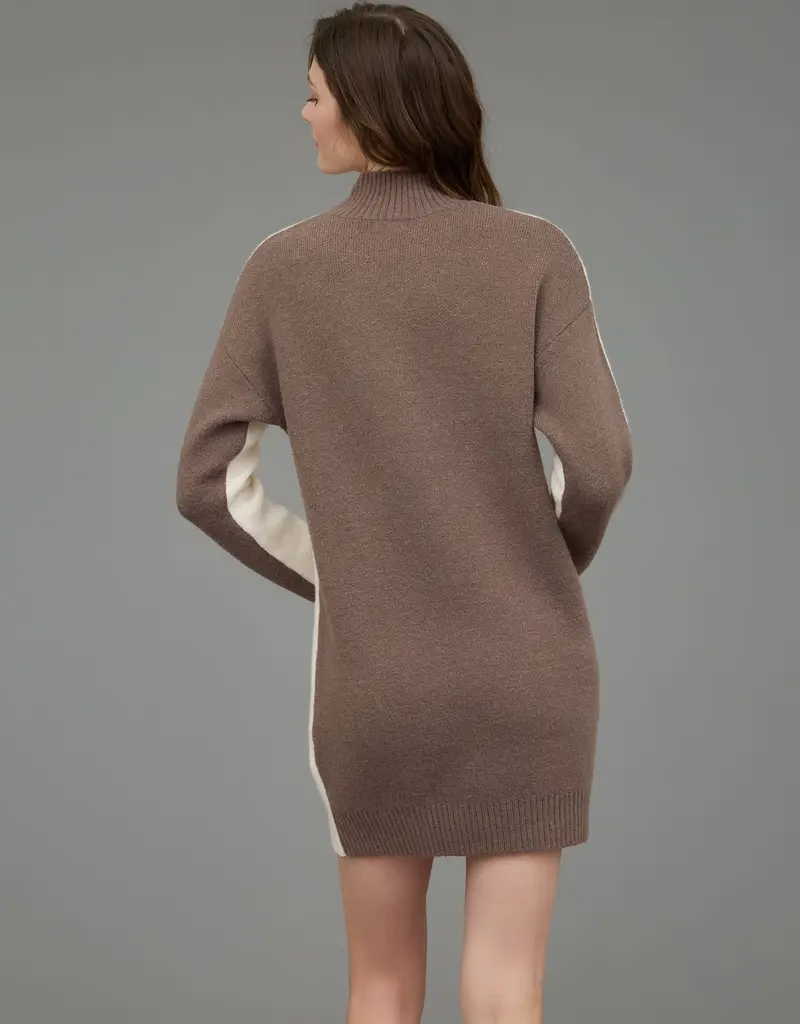 Colorblock Mock Neck Long Sleeve Sweater Dress