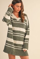 V Neck Oversized Striped Sweater Tunic