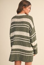 V Neck Oversized Striped Sweater Tunic