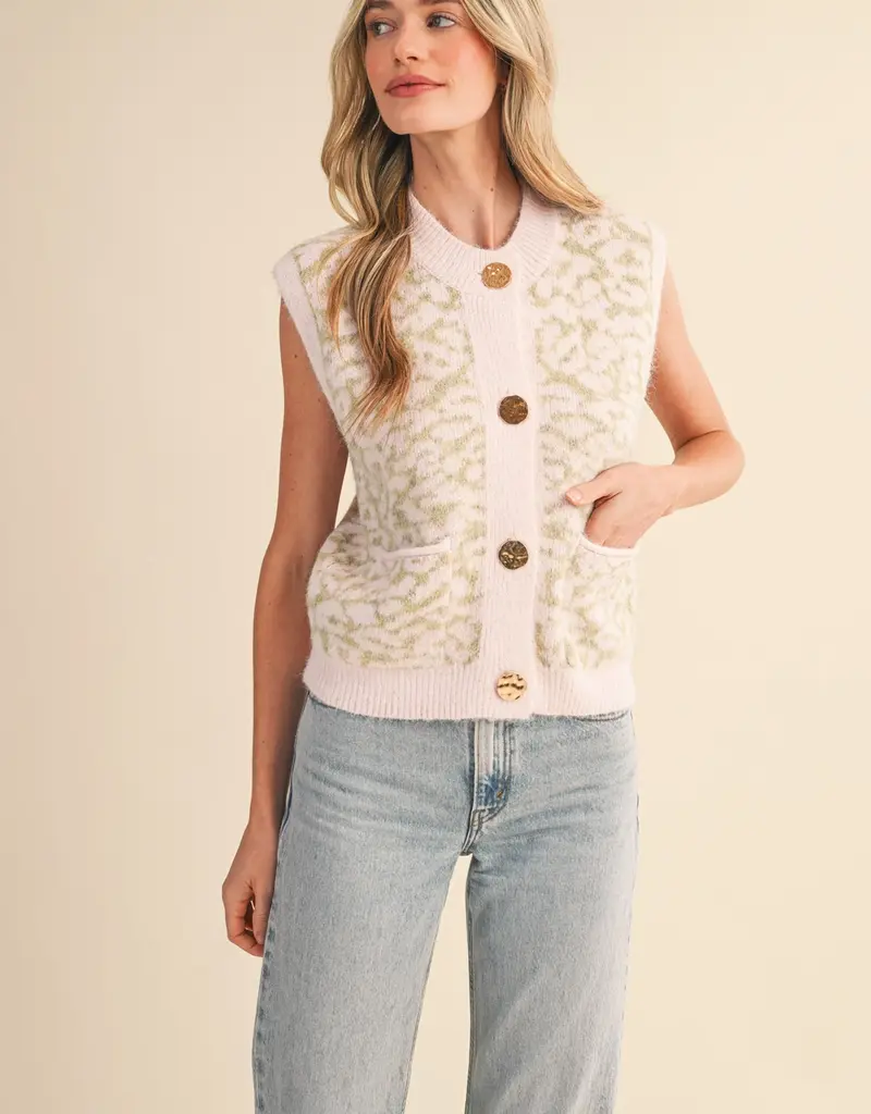 Leopard Knit Sweater Vest