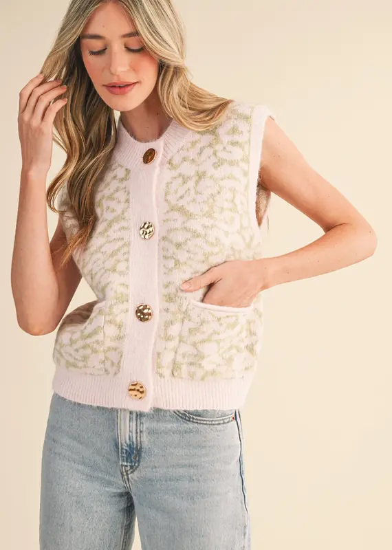 Leopard Knit Sweater Vest