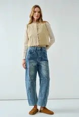 Embroidered Detail Cotton Barrel Jeans