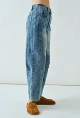 Embroidered Detail Cotton Barrel Jeans