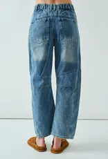 Embroidered Detail Cotton Barrel Jeans