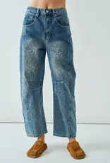 Embroidered Detail Cotton Barrel Jeans