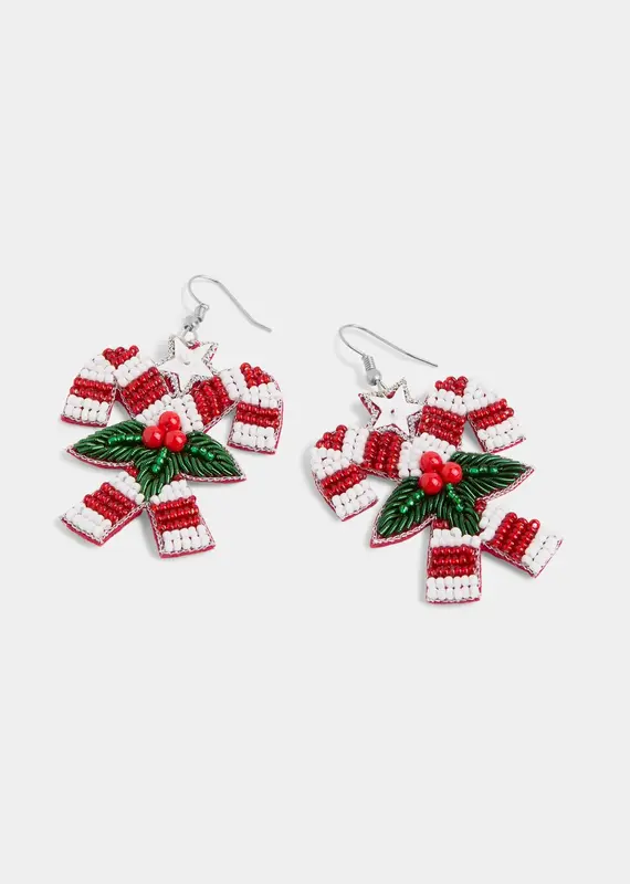 Holly Candy Cane Earrings