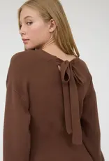 Long Sleeve Knit Sweater Mini Dress with Bow Tie Back