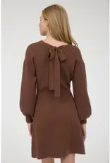 Long Sleeve Knit Sweater Mini Dress with Bow Tie Back