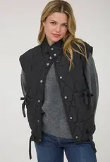 Tie Detail Snap Button Down Quilted Puffer Vest