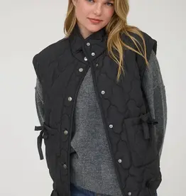 Tie Detail Snap Button Down Quilted Puffer Vest