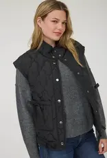 Tie Detail Snap Button Down Quilted Puffer Vest