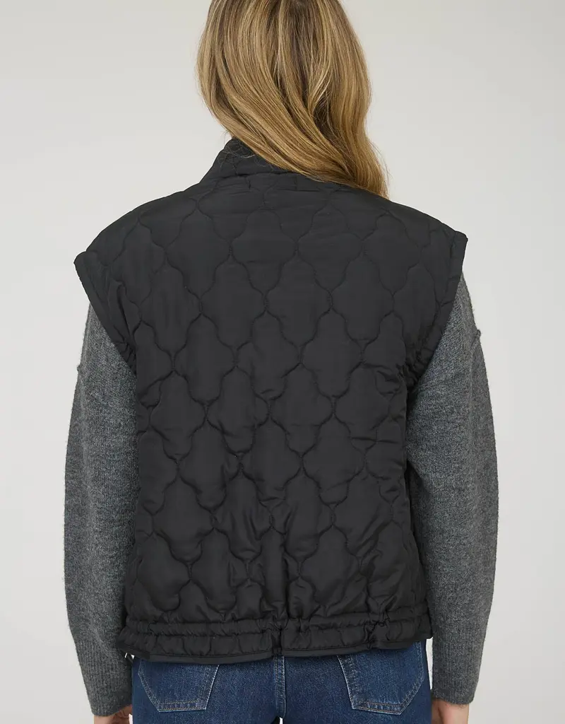 Tie Detail Snap Button Down Quilted Puffer Vest