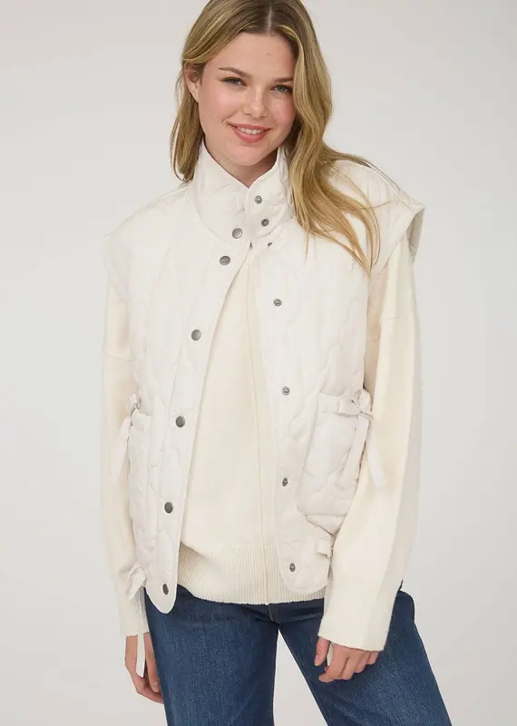 Tie Detail Snap Button Down Quilted Puffer Vest