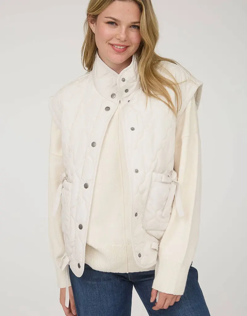 Tie Detail Snap Button Down Quilted Puffer Vest