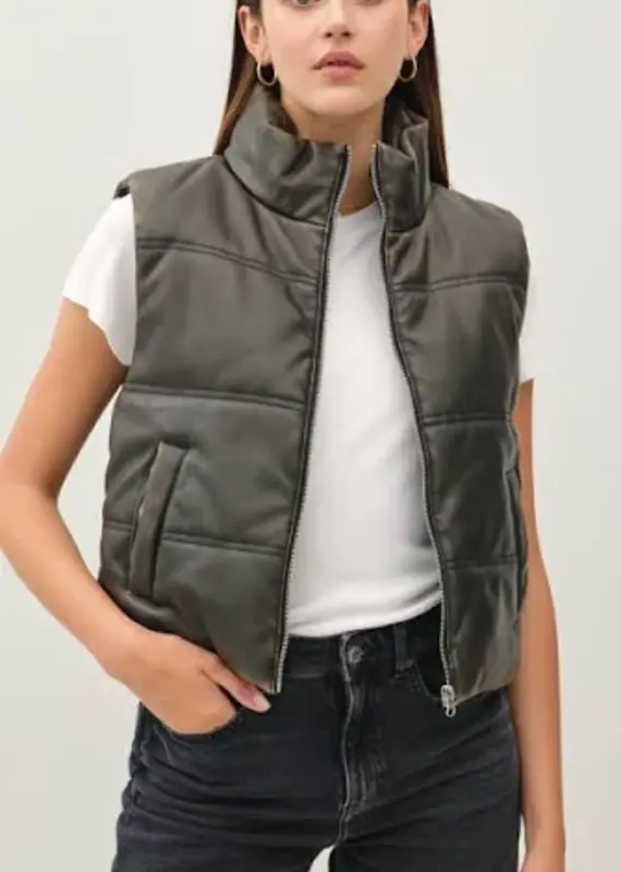Leather Look Puffer Vest